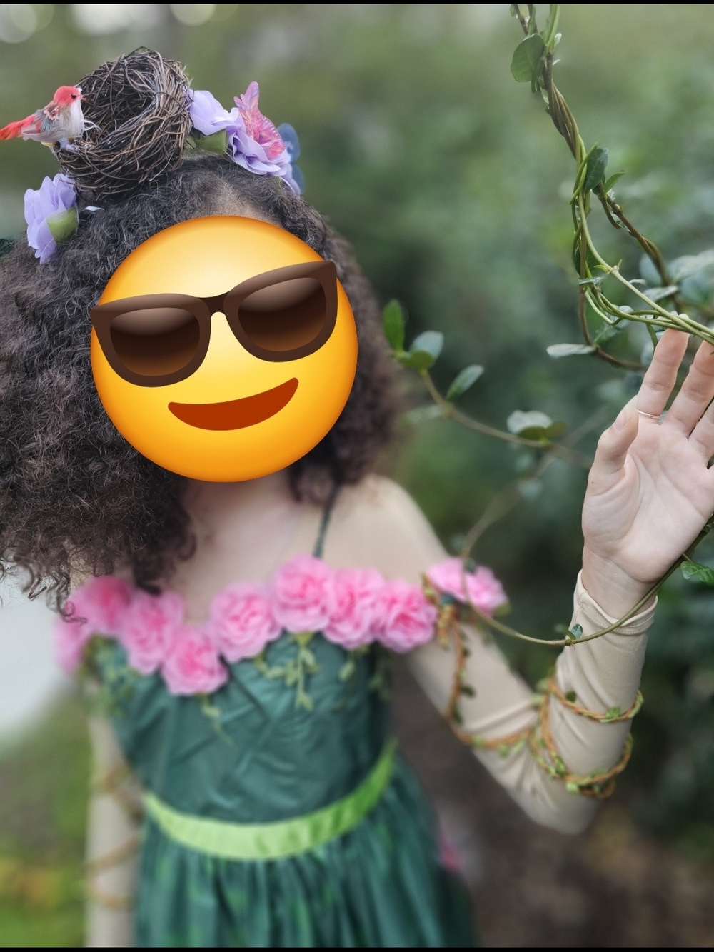Green Floral Mother Nature Costume with Pink Rose Trim, Girl's SZ 12-14